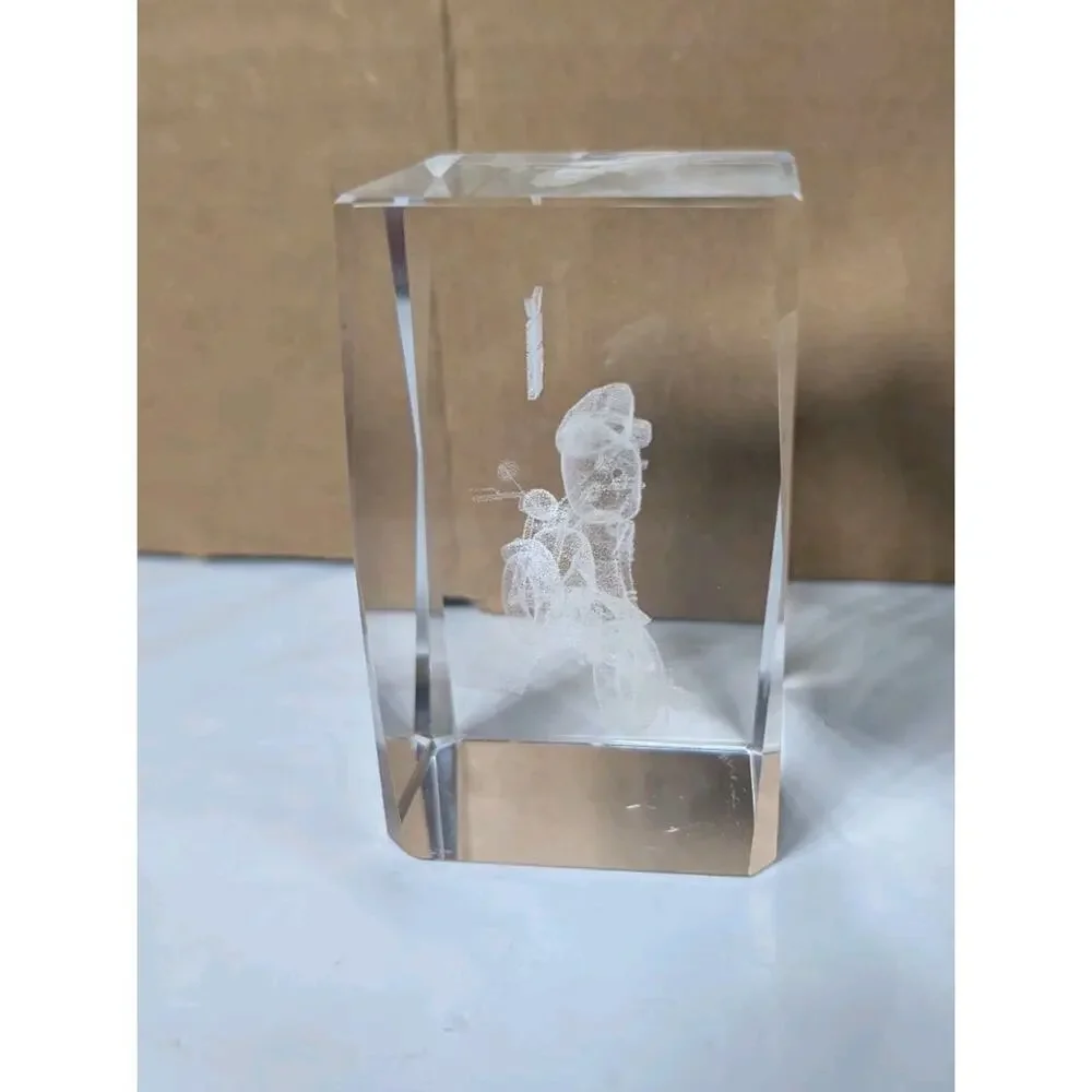 Betty Boop 3D Lazer Etched Crystal Art Glass Paperweight On A Chopper Born To...